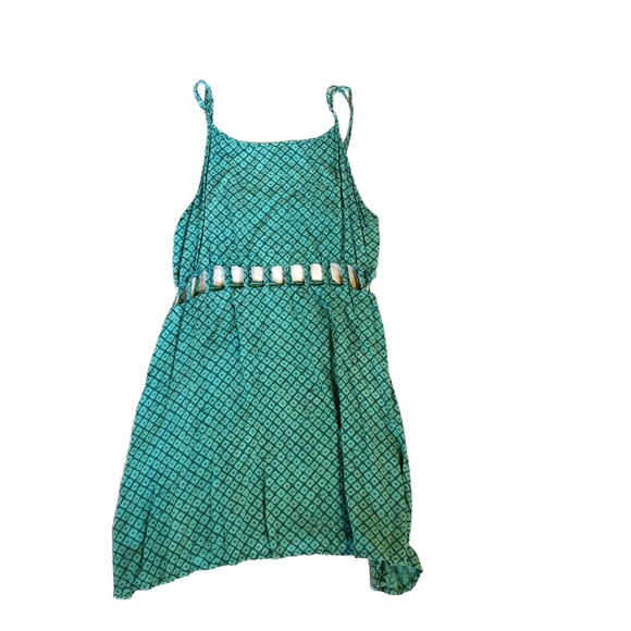 Manaola Hawaii Teal Cut Out Summer Dress Watermark Piko Print Size Small - Picture 12 of 16